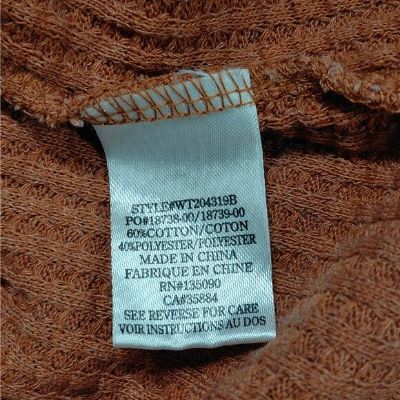 White Crow Boho Waffle Knit Thermal Top Women's Medium Rust Long Sleeve Henley - Picture 6 of 7
